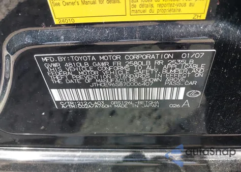 2007 Lexus Gs 350 z USA, uszkodzony, nr VIN JTHCE96S870006407